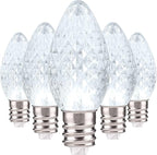 Holiday Lighting Outlet Faceted C7 Christmas Lights | Cool White LED Light Bulbs Holiday Decoration | Warm Christmas Decor for Indoor & Outdoor Use | 2 SMD LEDs in Each Light Bulb | Set of 25