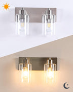 Bathroom Light Fixtures, 2-Light Brushed Nickel Bathroom Vanity Light, Modern Wall Sconces with Clear Glass Shade for Hallway Kitchen Foyer