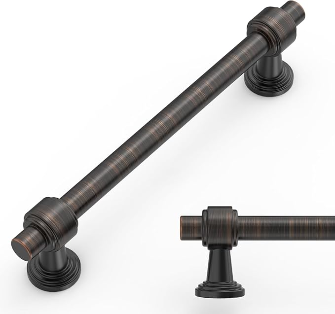 Amerdeco 10 Pack Oil Rubbed Bronze Cabinet Pulls 5 Inch(128mm) Hole Center Drawer Pulls Cabinet Hardware Kitchen Cabinet Handles for Bathroom ZH0069