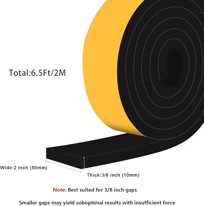 Weather Stripping Door Seal Strip, Adhesive Foam Insulation Tape for Doors and Windows, Sliding Door, SoundProof Weatherproof Air Conditioning Insulation Anti-Bug(2 in x 3/8 Inx 6.5Ft