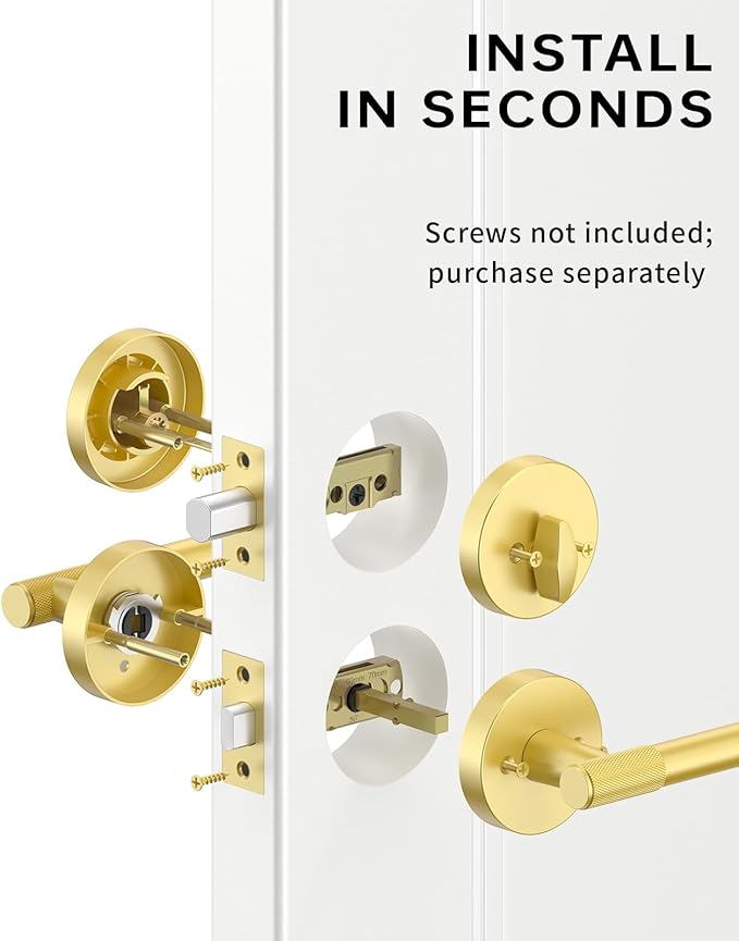 Asidrama Premium Brushed Gold Zinc-Alloy Front Door Lock Set: Double Cylinder Deadbolt, Heavy Duty Security Handleset for Left/Right Exterior Doors, Universal Entry Locks (2 Pack)