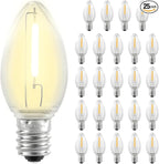 25 Pack C7 LED Replacement Christmas Light Bulbs,Clear 0.6W Energy Efficient E12 Candelabra Base,Shatterproof Warm White 2700K for Christmas Trees,Holiday String Decorations,Patio,Garden,Halloween