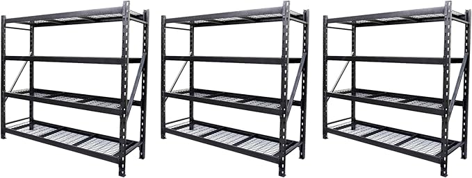 Generic Heavy Duty Member Mark 4-Shelf Industrial Storage Rack in Black, 77"" W x 24"" D x 72"" H (3 PACK)