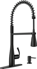 Moen Essie Matte Black One-Handle High Arc Pre-Rinse Spring Pulldown Kitchen Faucet with Power Clean, 87814BL