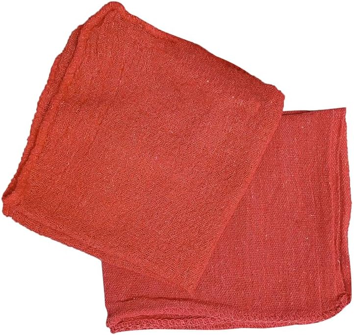 Auto Mechanic Shop Towels (13"x14"), 12 Pack Red - 100% Cotton Commercial Grade Rags for Cleaning & Maintenance, Garage Supplies - Professional Mechanics Reusable Wipes