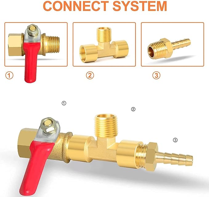GASHER 5PCS Metals Brass Pipe Fitting Barstock Male Branch Tee T Adapter 1/4" Female x 1/4" NPT Female x 1/4" NPT Male