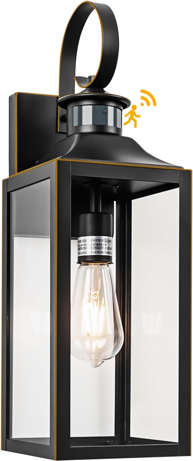 Large Motion Sensor Outdoor Wall Light 20" - Black Dusk to Dawn Outdoor Lighting, Modern Wall Mount Light Fixture, Waterproof Porch Light Fixture for Outside House Garage, 3 Modes (with Gold Trim)