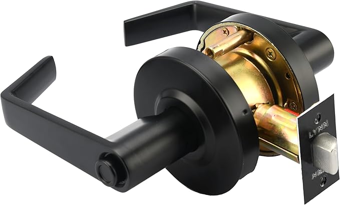 LYNN HARDWARE Commercial Door Lever Lock - Heavy-Duty Locking Door Handle, Designer Door Handles, Cylindrical Lever Lock, Non-Handed Grade 2 Door Handle, Matte Black, Privacy/Bathroom Function