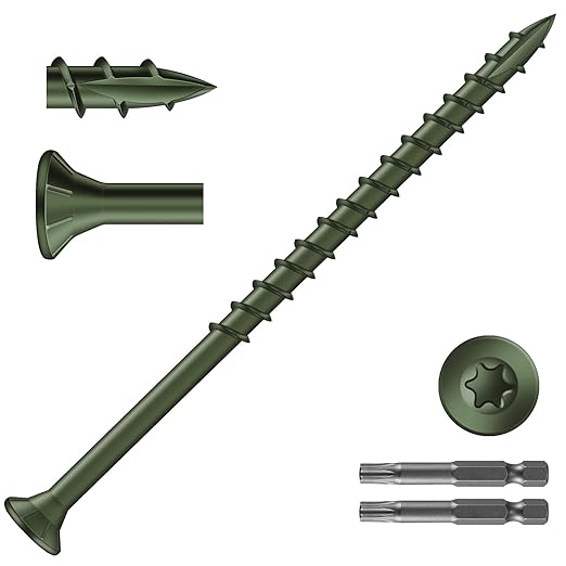#10 x 3-1/2" Deck Screws (580Pcs) 10lb. Exterior Wood Screws. Carbon Steel, Green, Flat Head, Rust Resistant epoxy Coated, with T25 Star Bit