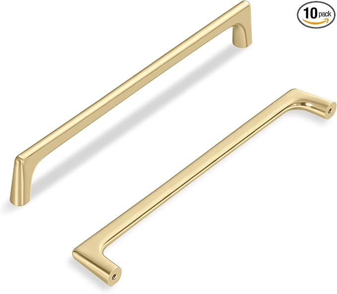 10 Pack 7.5 Inch(192mm) Hole Center Modern Brushed Gold Cabinet Pull Handle Timeless Vanity Drawer Pull Handle Classic Cabinet Hardware for Kitchen Dresser Bathroom, Screws Included, B-Gold(7.5x10)