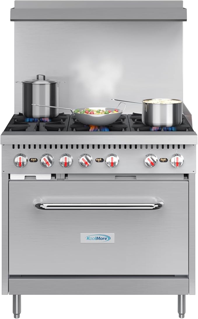KoolMore KM-CR36-LP 36 in. 6 Burner Commercial Liquid Propane Range with Oven