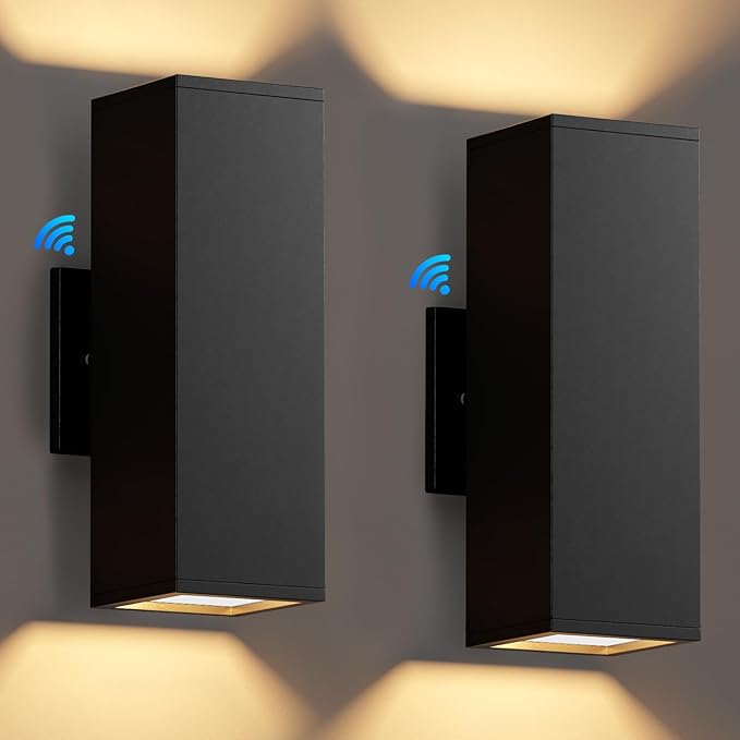 SHIMR Dusk to Dawn Outdoor Lighting 2 Pack, Modern Exterior Lighting Fixtures Wall Mount with E26 Base, Aluminum Anti-Rust Outdoor Sconce Lights Up and Down Outside Lights for House Porch Garage