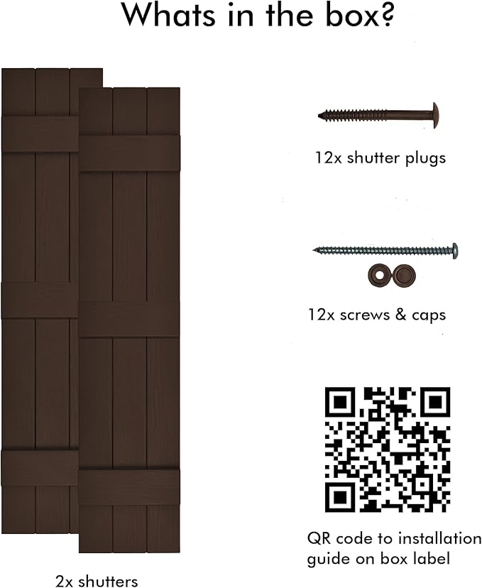 Board & Batten Vinyl Shutters (1 Pair) | 11"x55" (3-Board) - Coffee Bean | Exterior Window Shutters | Includes Mounting Hardware | Simple Installation | Made in USA