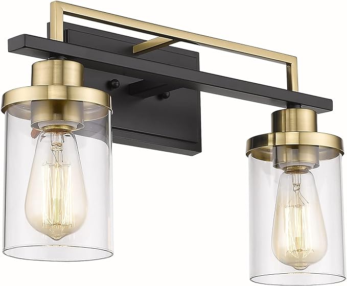 Emliviar 2-Light Gold Bathroom Light Fixtures - Vanity Light in Black and Gold Finish with Clear Glass, YCE238B-2W BK+BG