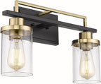 Emliviar 2-Light Gold Bathroom Light Fixtures - Vanity Light in Black and Gold Finish with Clear Glass, YCE238B-2W BK+BG