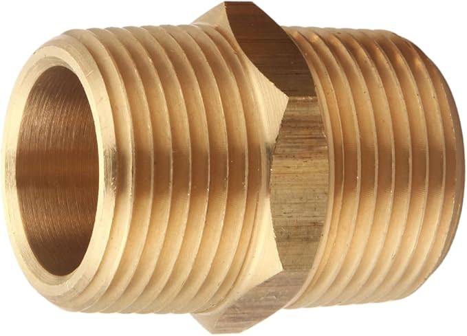 3/4 Inch NPT Brass Nipple Male Pipe Fitting Adapter, Hex Nipple, (3/4 inch x 3/4 inch NPT Male, 2 Piece), Straight Connector Pipe Fitting, Thread 1" OD to 1" OD
