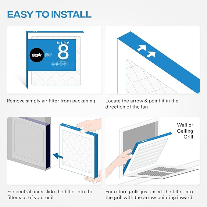 Simply 20x20x4 Air Filter, MERV 8, MPR 600, 1 Pack, Furnace Air Filter for HVAC (Actual Size:19.5"x19.5"x3.63") DUST, Pet, & Allergy Control