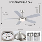 52 Inch Ceiling Fans with Lights and Remote, Modern Indoor Outdoor Ceiling Fan for Bedroom Living Room Patio Porch, 6 Speeds, Reversible Quiet Motor, Dual Finish Wooden Blades, Nickel