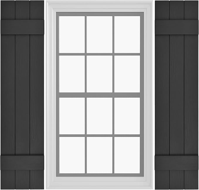 Board & Batten Vinyl Shutters (1 Pair) | 11"x47" (3-Board) - Black Cosmos/Paintable | Exterior Window Shutters | Includes Mounting Hardware | Simple Installation | Made in USA