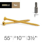 Deck Plus 3-1/2 Inch Epoxy Coated Exterior Wood and Fence Screws #10 x 3-1/2" Torx/Star Drive Included Coarse Thread, Outdoor Rust Resistant Decking Screw, Tan, 1lb Box, 310 Pieces | 48421