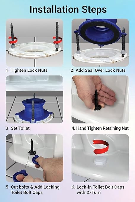 One N Done Toilet Flange Repair Kit – Complete Toilet Wax Ring Replacement Kit – Durable Waxless Toilet Ring – Includes Toilet Flange Bolts, Toilet Bowl Caps, and Toilet Flange Extension Kit (10 Pack)
