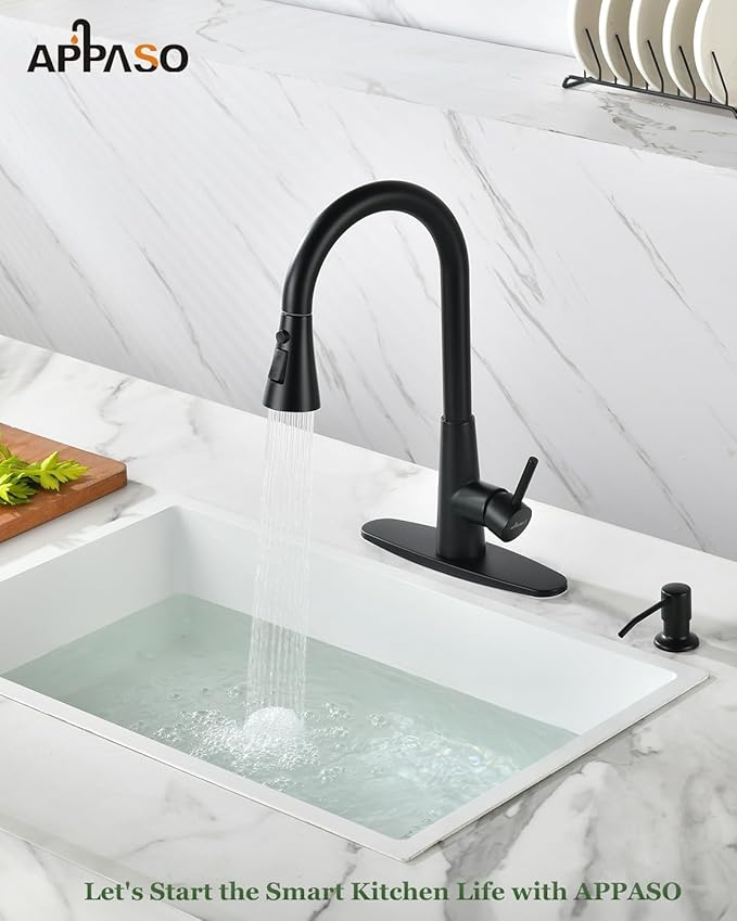APPASO Touchless Kitchen Faucet Black, Side Motion Sensor Activated Hands-Free Kitchen Faucet with Pull Down Sprayer, Smart One-Handle Pulldown Kitchen Sink Faucet, Matte Black