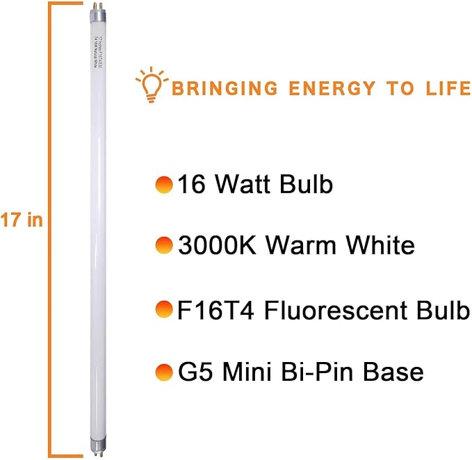F16T4 17 Inch Fluorescent Light Bulb 16W for Furnlite FC 952, T4 16 Watt Fluorescent Tube for Westek 20125 FA200WBC, Warm White G5 Base 4 Pack