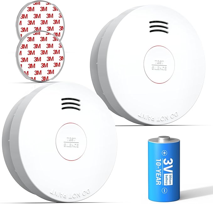 SITERWELL Smoke Detector, Smoke Detector 10 Year Battery with Photoelectric Sensor, Fire Alarm with Low Battery and Fault Warning for House and Bedroom, UL217-9th Listed, GS525A, 2 Packs