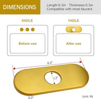 6.3 Inch Deck Plate Bathroom Sink Faucet Escutcheon, Hole Cover for Bathroom Kitchen Faucets Escutcheon Faucet Plate Stainless Steel, Brushed Gold