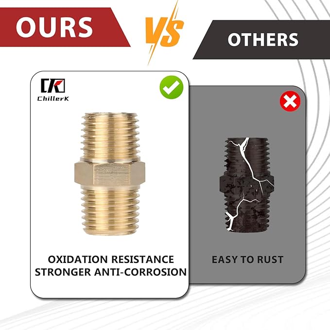 Hex Couplings, 3/4" NPT Male To Male Brass Hex Nipple Adapters, Brass Pipe Extension Fittings for Oil/Air/Water/Gas Systems. (2 Pack)