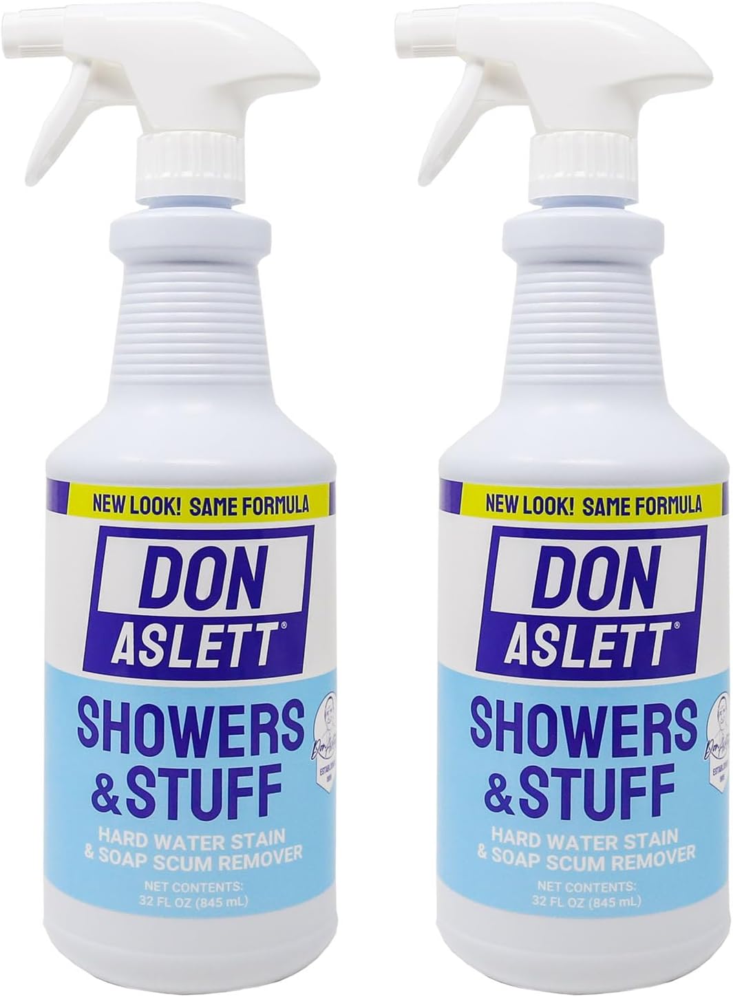 Don Aslett Showers and Stuff (32 Oz Spray Bottle, Pack of 2) Hard Water Stains and Soap Scum Remover | Cleans Bathroom Rust, Grout Tile Lines, Fiberglass Tub, Glass Shower Door Surfaces