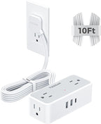 Flat Plug Extension Cord 10 FT, TESSAN Surge Protector Power Strip with 4 AC Outlets 1 USB C and 2 USB A Ports, 900 Joules Protection, Multiple Wall Outlet Extender Suitable for Home Office Dorm