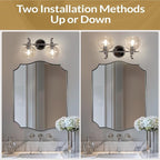 ANDY STAR Chrome Bathroom Light Fixture, 2-Light Modern Vanity Lights, Modern Wall Sconce with Clear Globe Glass Shades, Industrial Wall Lamp with Curved Arm for Bathroom, Powder Room, Over a Mirror