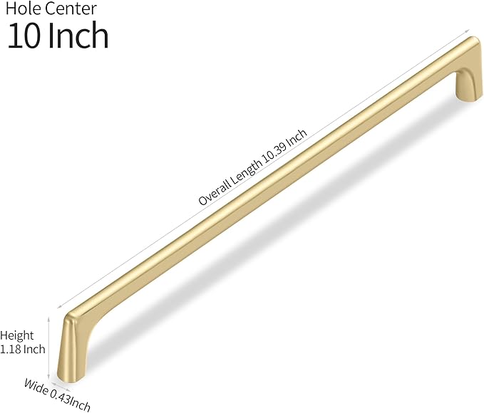 3 Pack 10 Inch(254mm) Hole Center Modern Brushed Gold Cabinet Pull Handle Timeless Vanity Drawer Pull Handle Classic Cabinet Hardware for Kitchen Dresser Bathroom, Screws Included, B-Gold(10x3)