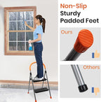 2 Step Ladder Folding Step Stool, 330lbs Heavy-Duty Steel Ladder with Anti-Slip Wide Pedals & Comfort Handgrip, Lightweight & Portable for Home, Kitchen, Garage