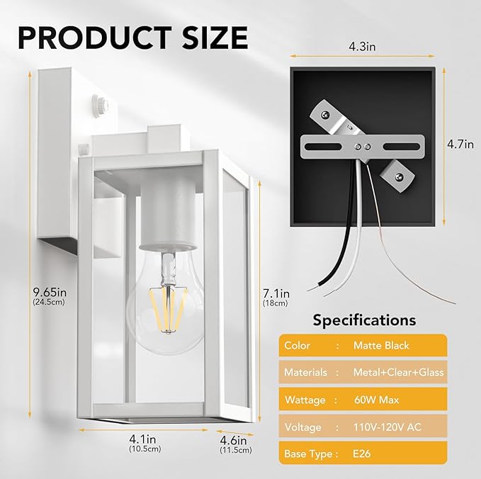 PARTPHONER Dusk to Dawn Outdoor Light Fixtures, 2-Pack Sensor Porch Lights, Waterproof Exterior Wall Sconce Lighting Lamp, Waterproof Wall Lantern for House, Doorway, Garage (White)