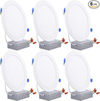 TORCHSTAR 8 Inch Ultra-Thin LED Recessed Ceiling Light with Junction Box, CRI90, 5000K Daylight, 18W High Brightness Dimmable Slim Canless Wafer Downlight, ETL & ES & FCC, Pack of 6