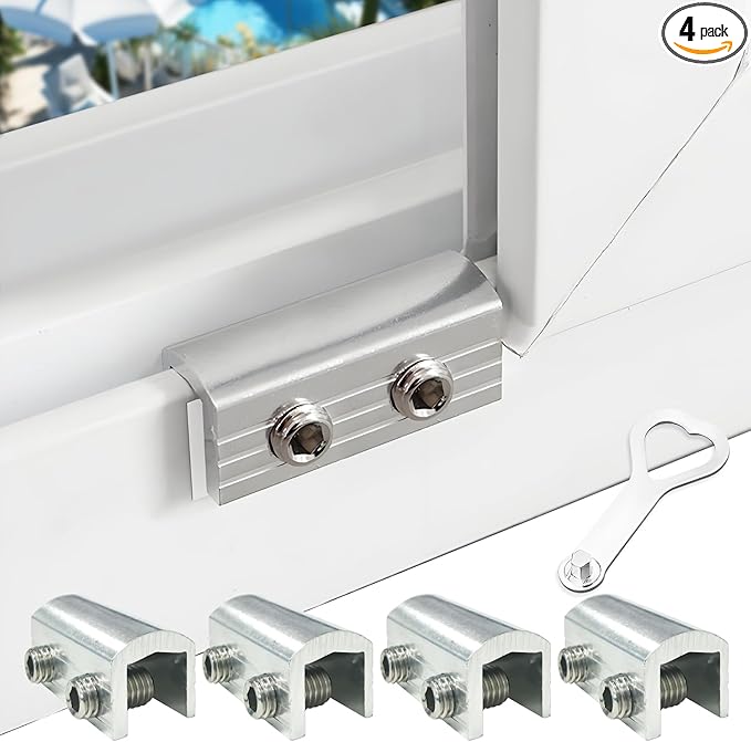 Sliding Window Locks, 4 Pack Window Locks with Key for Up and Down & Horizontal Sliding Windows Doors, Adjustable Easv to Install, Window Security for Patio Bedroom Home Office