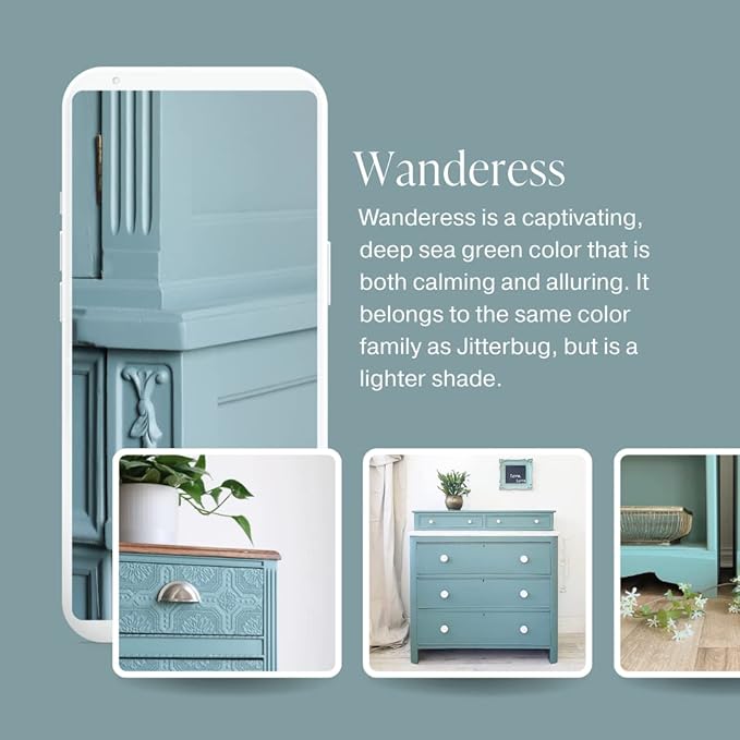 Country Chic All-in-One Chalk Paint for Furniture, Cabinets, Home Decor, Eco-Friendly, Matte Finish, Built-In Primer & Top Coat for Wood, Metal - Wanderess (Teal) - Pint 16 oz (475 ml)