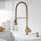 KRAUS Britt Commercial Style Pre-Rinse Kitchen Faucet with Deck Plate in Brushed Gold, KPF-1690BG