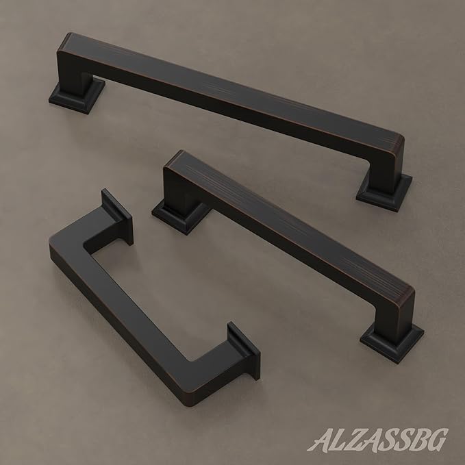 Alzassbg 10 Pack Oil Rubbed Bronze Cabinet Pulls, 3 Inch(76mm) Hole Centers Cabinet Handles Square Kitchen Hardware for Cabinets AL3046ORB
