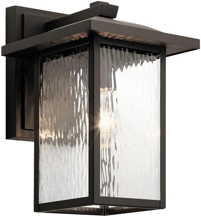 Kichler Capanna 13.25" Outdoor Wall Light in Olde Bronze®, 1-Light Exterior Wall Sconce Porch Light with Clear Water Glass, (13.25" H x 8.5" W), 49925OZ