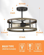 EAPUDUN Farmhouse Ceiling Light, 13'' Imitation Wooden Semi Flush Mount Light Fixture, Retro 2-Light Lamp for Hallway Entryway Bedroom Kitchen Dining Room SMA1139-FBDT