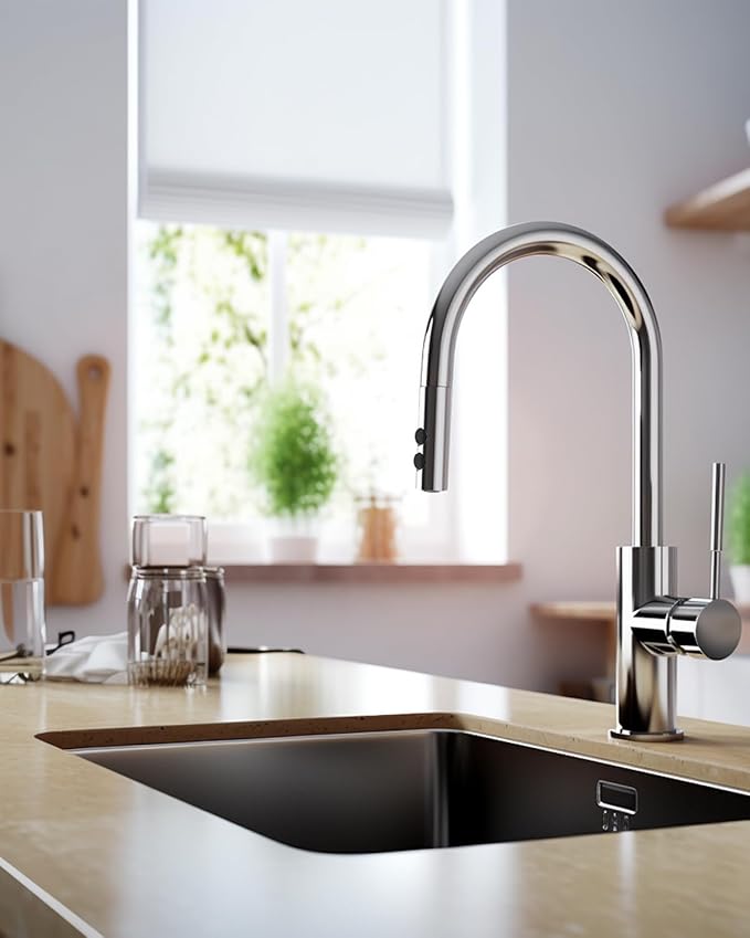 Hibbent Metal Pull Down Kitchen Faucet Head Replacement with 15 Adapters, Sink Spray Head, 2 Function Spray Nozzle Compatible with Moen, American Standard, Delta, Kohler Faucets, Chrome (Silver)