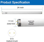 (6Pack F20T12/D Daylight 24 inch 20 watt T12 Straight Fluorescent Light Tube, 1350 Lumens, 6500K Daylight, Medium Bi-Pin G13 Base