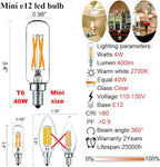 LiteHistory Dimmable t6 led Bulb 40W Candelabra led 2700K Clear 400lm 4W e12 Edison Bulb Warm White 6Pack