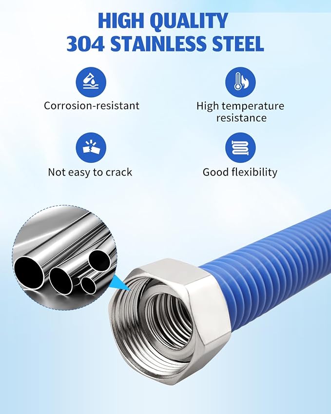 36" Length Flexible Stainless Steel Corrugated Water Heater Connector, Hot and Cold Color Water Heater Hose, 3/4" FIP x 3/4" FIP