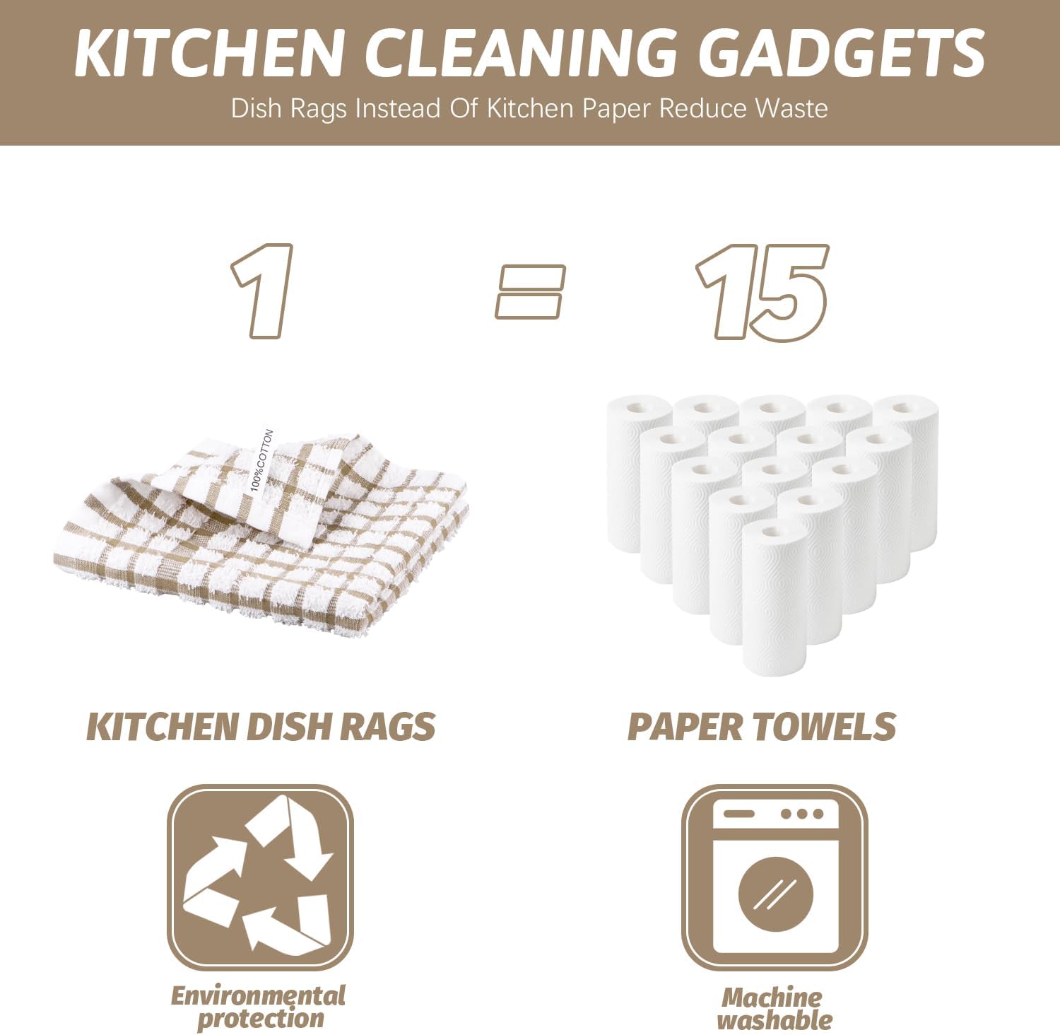 Nialnant 8 Pack Dish Cloths,100% Cotton Soft Absorbent Cleaning Rags,Quick Drying Dish Towels for Kitchen,Washing Dishes-Little Yellow Plaid,12 x 12 in