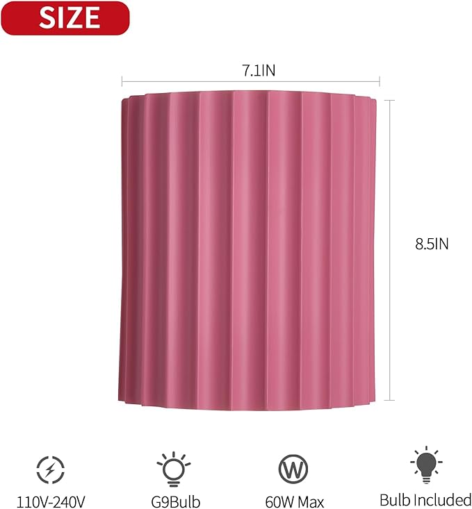 Pink Gypsum Modern LED Wall Sconces Wall Lighting Set of 2, Indoor Hardwired Walls Mount Light Fixtures Up Down Lamp for Hallway Bedroom Living Room Dining Room【Bulbs Included】
