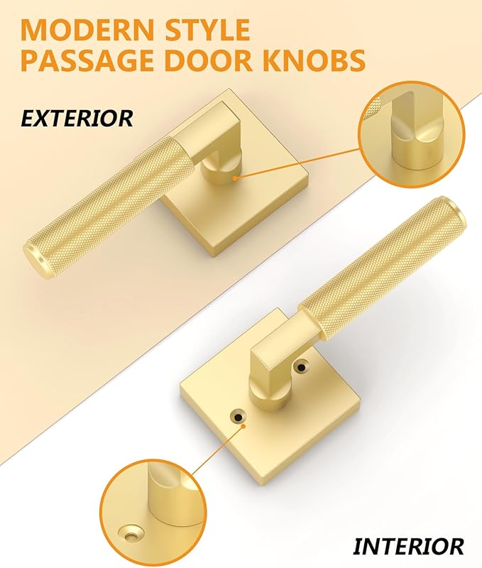 Asidrama 1 Pack Gold Passage Door Handles, Door Lever with Door Knobs Indoor for Bedroom or Bathroom, Heavy Duty Door Handles Interior with Locks for Left Right Sided Doors